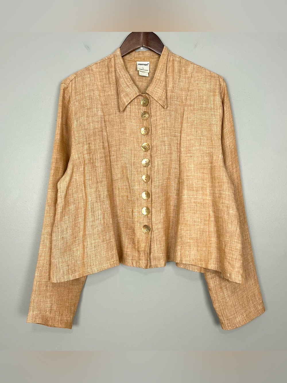 Gerties Linen Button Front Blouse Women’s Size L Shell Buttons Woven Lagenlook